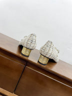 CC Mary Jane White Tweed Farbic And Cowhide
