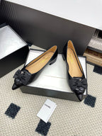 CC Logo Bow with Camellia Ballerina Flats 15mm Black Cowhide Sheepskin 427022