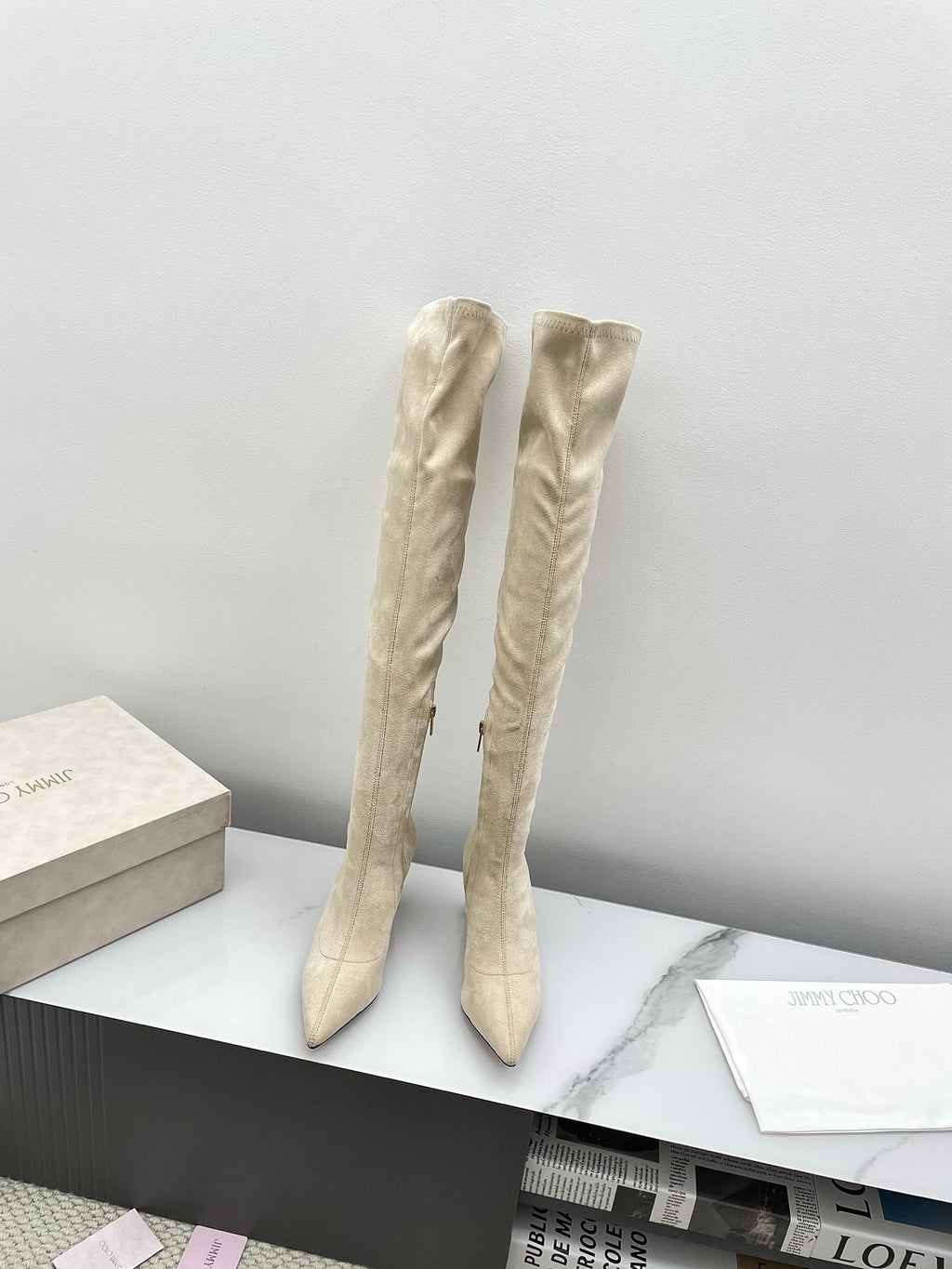 Jimmy Long Boots 85mm Ivory Suede 511614