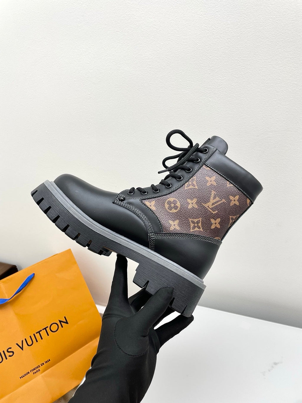 LV 25 Ankle Boots Black Brown Monogram Cowhide 576225