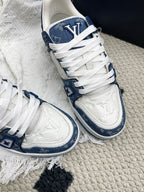 LV Trainer Sneaker Blue White Denim Cowhide 611152