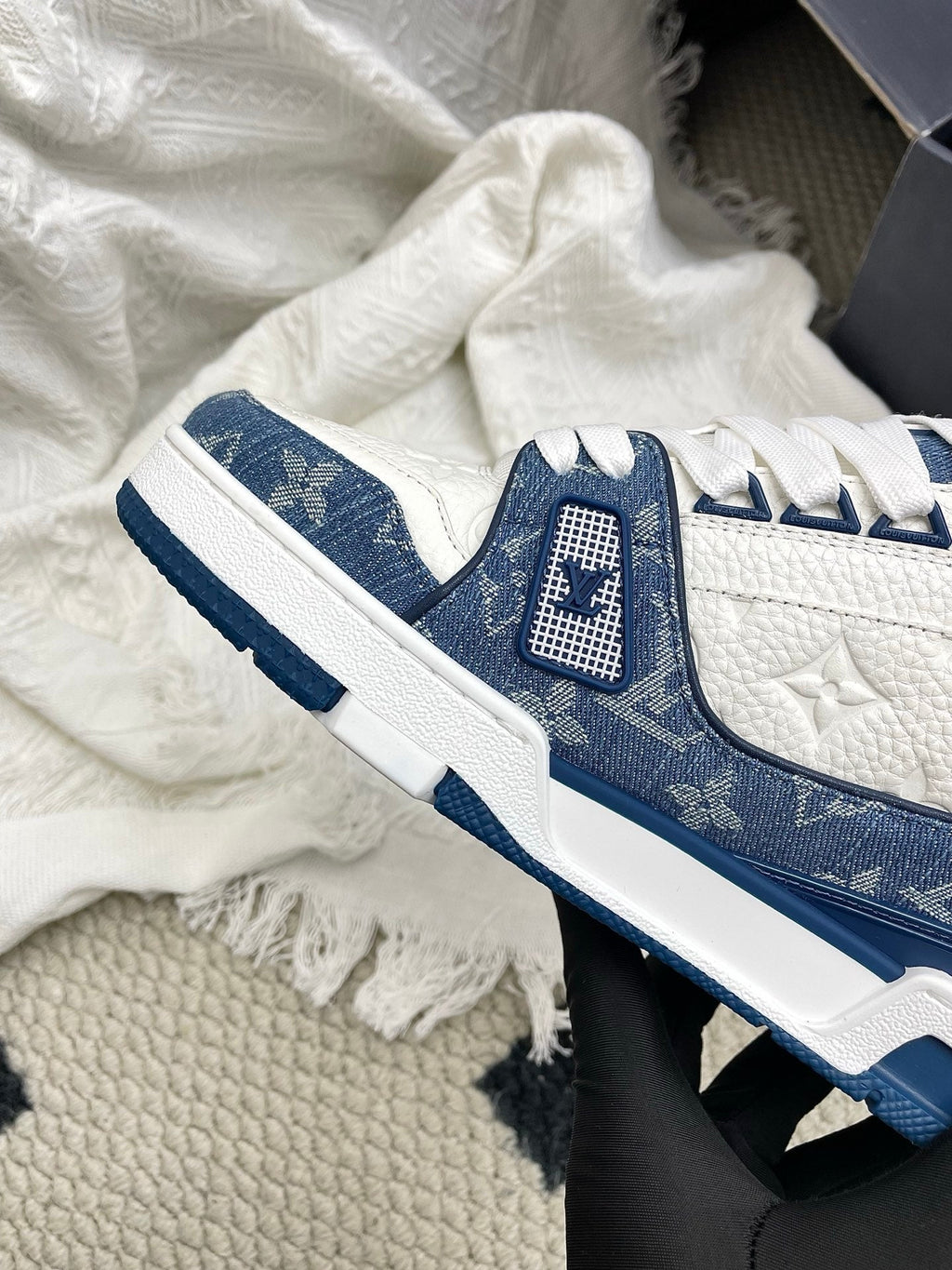 LV Trainer Sneaker Blue White Denim Cowhide 611152