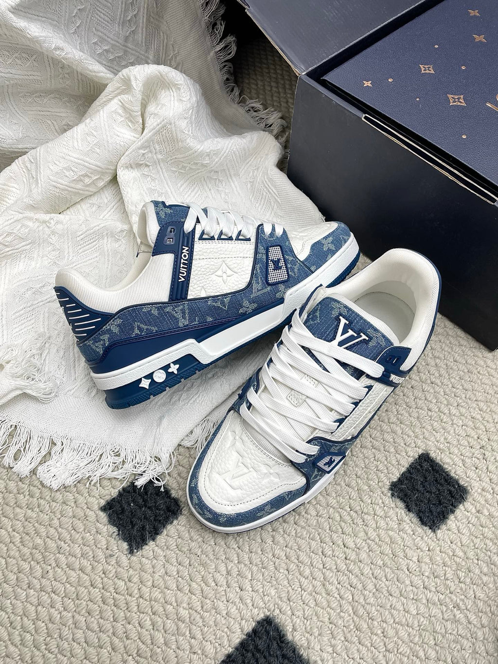 LV Trainer Sneaker Blue White Denim Cowhide 611152