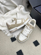 LV Trainer Sneaker White Taupe Denim Cowhide 611153