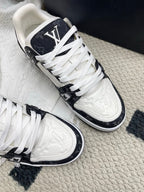 LV Trainer Sneaker White Black Denim Cowhide 611155