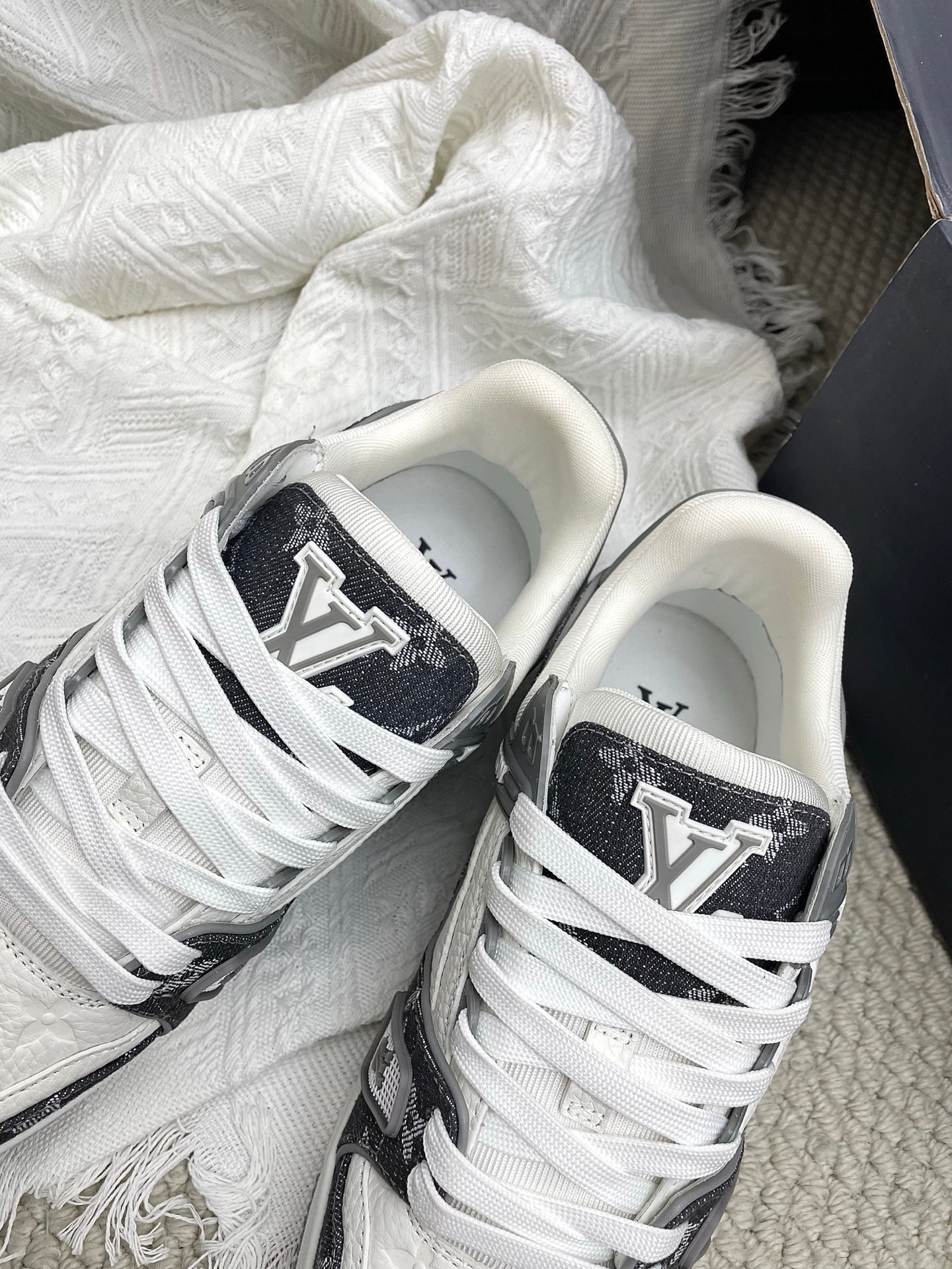 LV Trainer Sneaker White Grey Denim Cowhide 611156