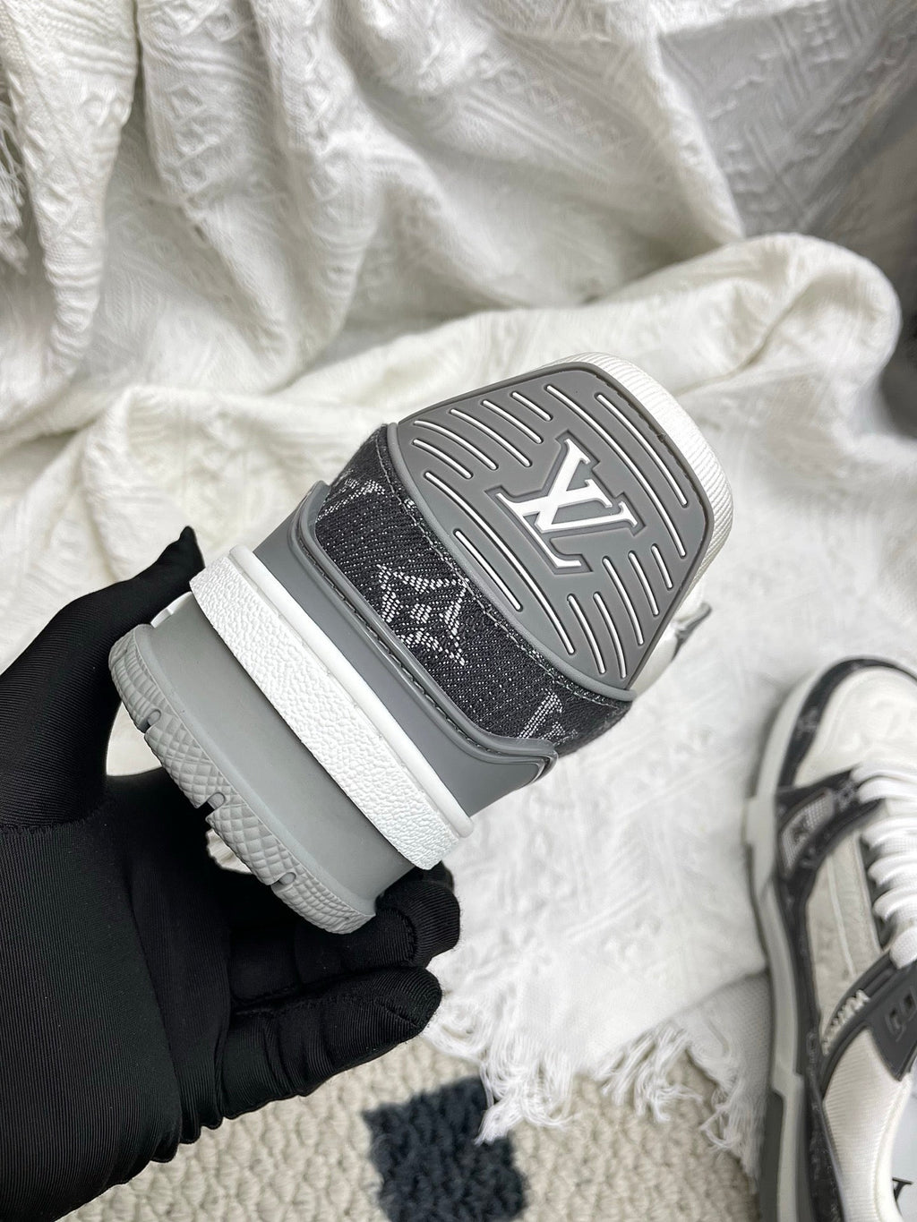 LV Trainer Sneaker White Grey Denim Cowhide 611156