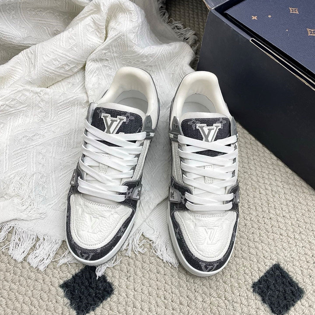 LV Trainer Sneaker White Grey Denim Cowhide 611156