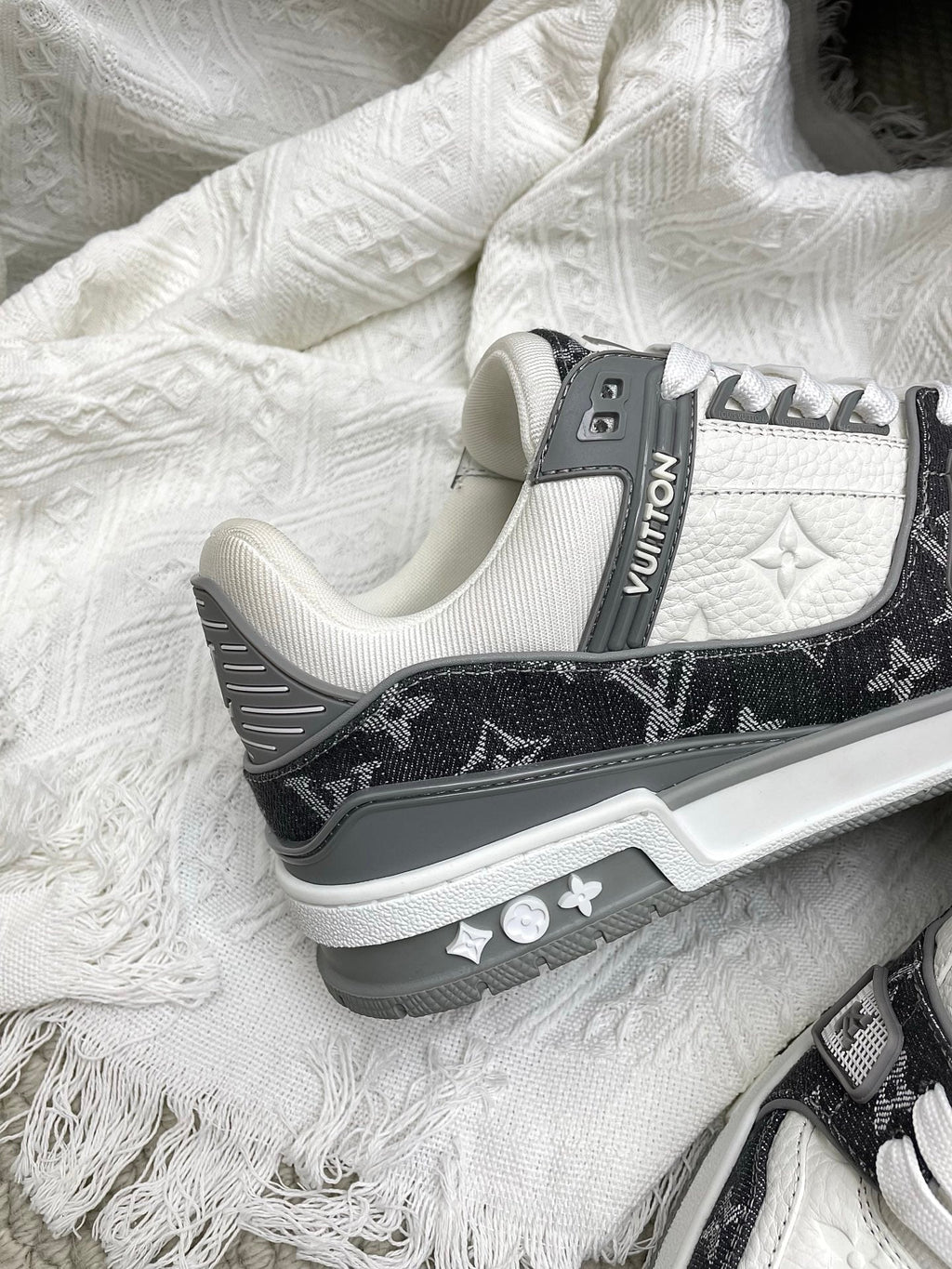 LV Trainer Sneaker White Grey Denim Cowhide 611156
