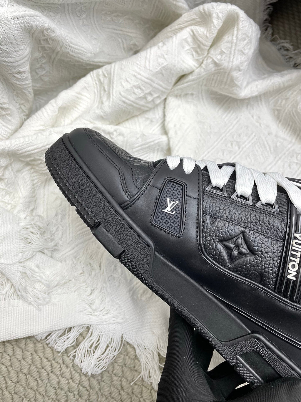 LV Trainer Sneaker Full Black Denim Cowhide 611154