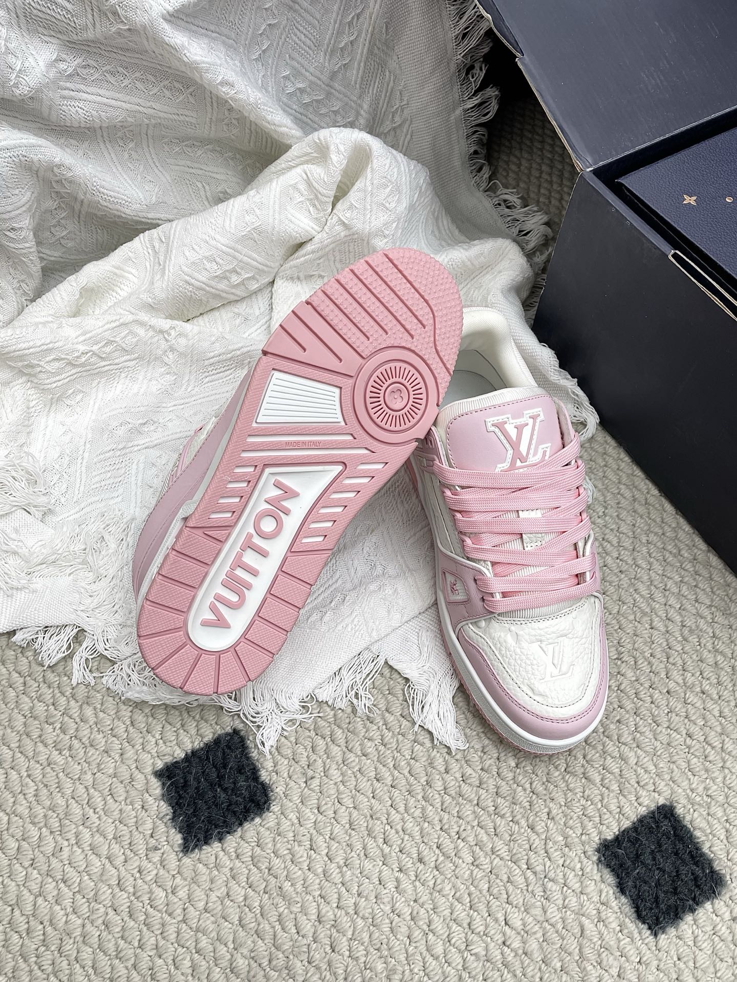 LV Trainer Sneaker White Pink Cowhide 611151