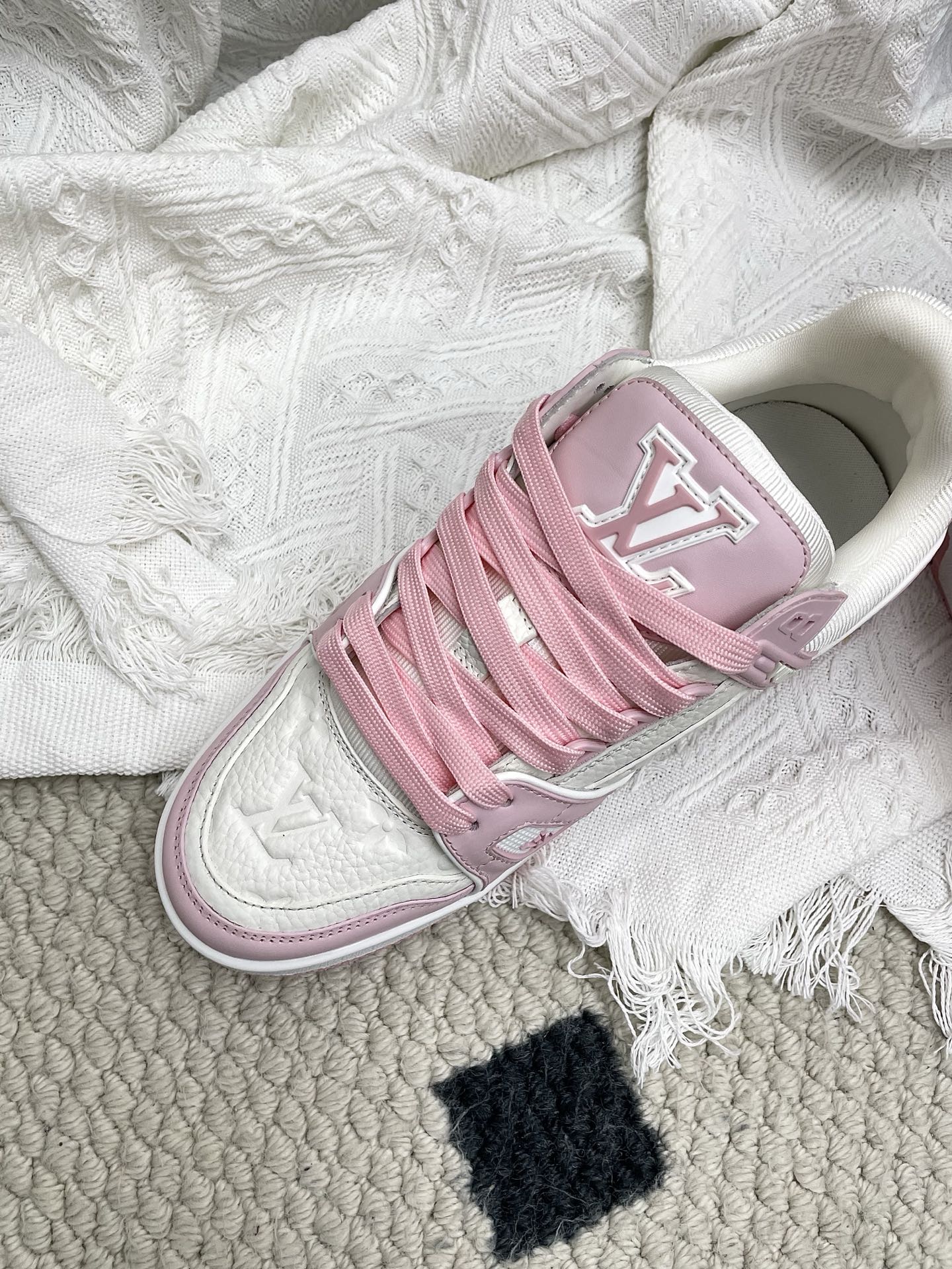 LV Trainer Sneaker White Pink Cowhide 611151