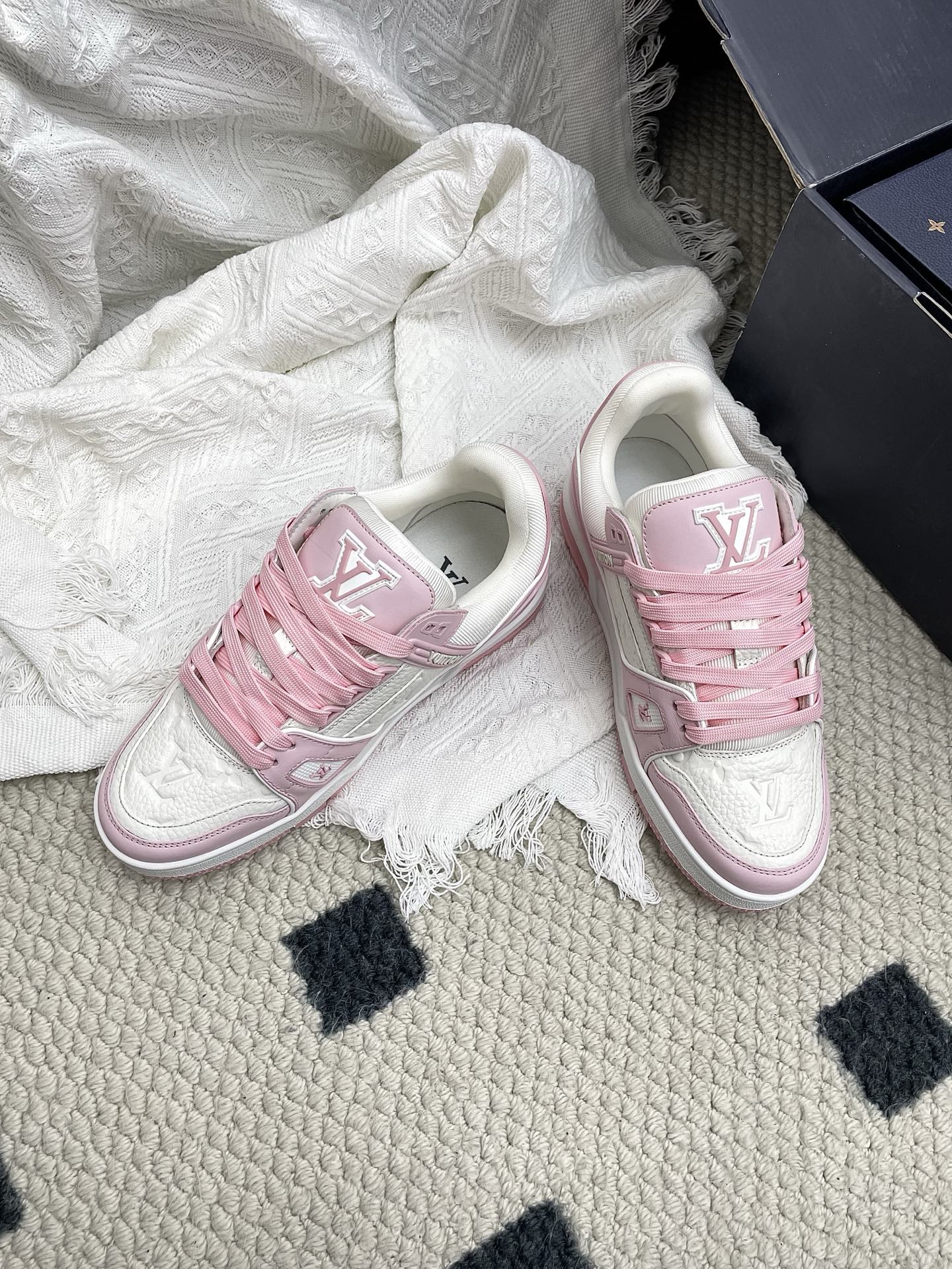 LV Trainer Sneaker White Pink Cowhide 611151