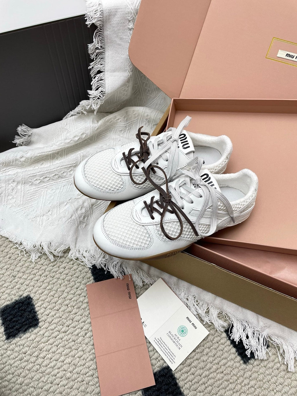 Miu Gymnasium Sneaker White Mesh Suede 611344