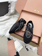 Miu Gymnasium Sneaker Black Mesh Suede 611345