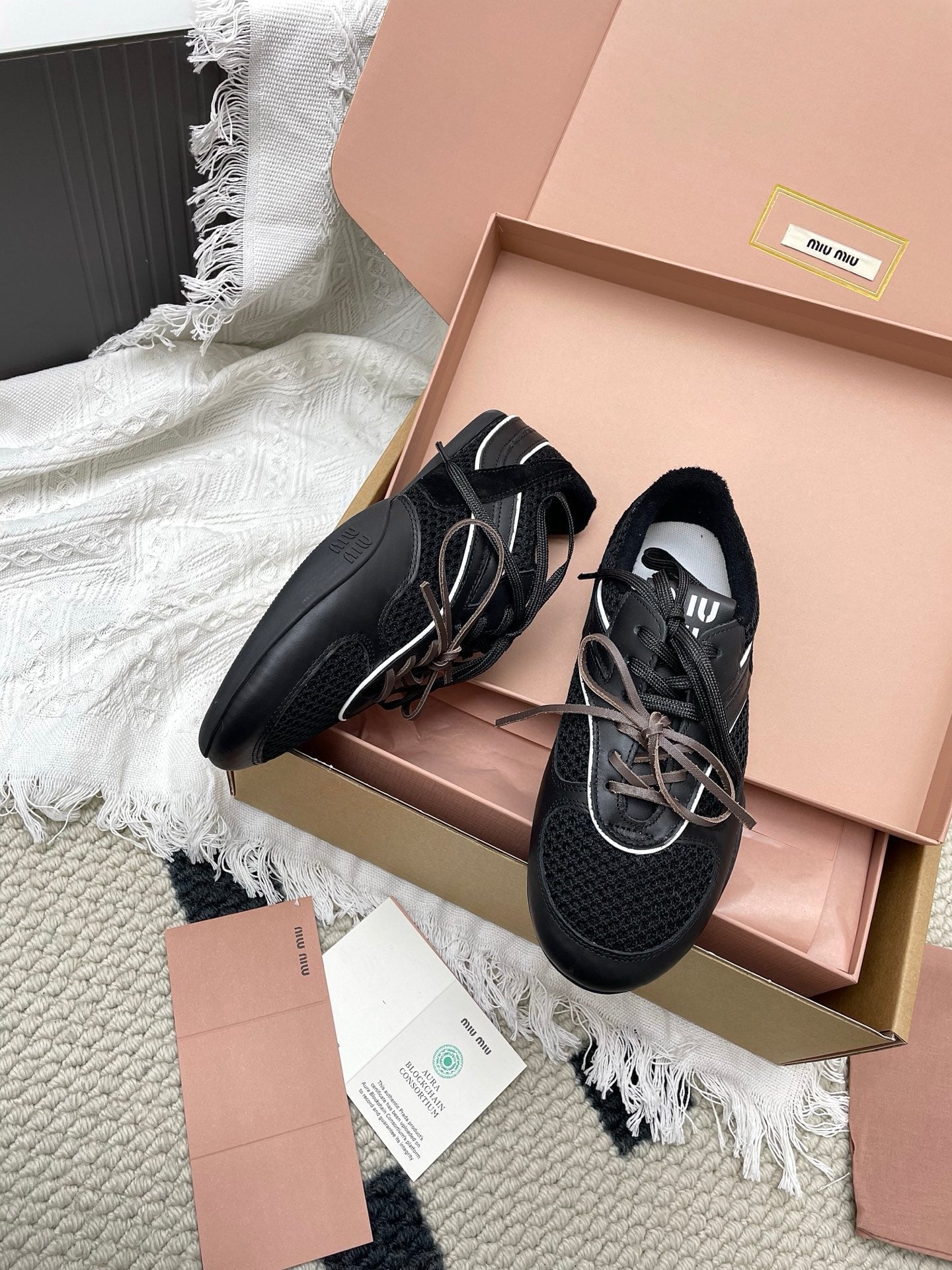 Miu Gymnasium Sneaker Black Mesh Suede 611345