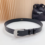 LARGE WESTERN 35 MM BELT BLACK CALFSKIN SILVER HARDWARE