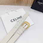 LARGE WESTERN 35 MM BELT WHITE CALFSKIN GOLD HARDWARE