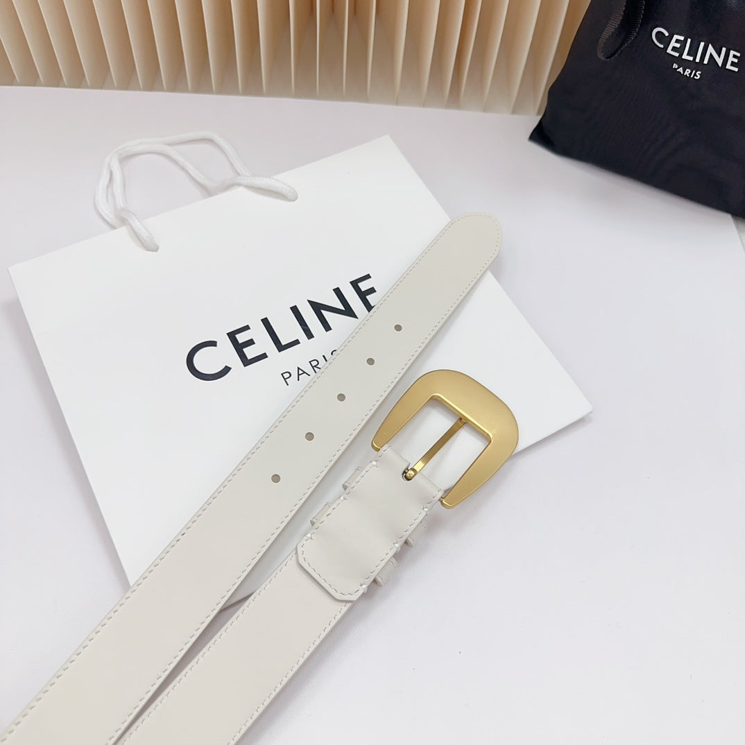 CEL Gold Western 35mm Belt White Cowhide 175054