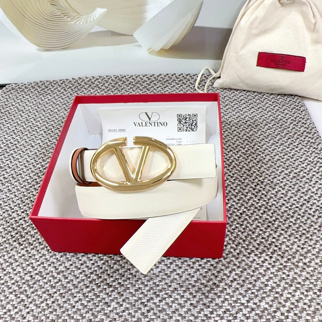 The Bold Edition Reversible Belt 30mm Cream Brown Grained Calfskin Gold Buckle