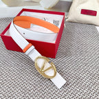 The Bold Edition Reversible Belt 30mm White Brown Calfskin Gold Buckle