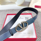 The Bold Edition Reversible Belt 30mm Blue Black Grained Calfskin Silver Buckle