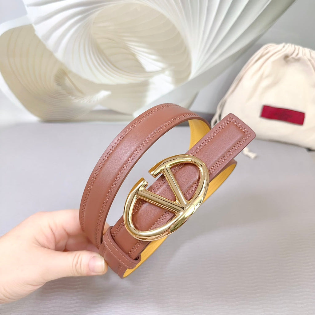 The Bold Edition Belt 30mm Brown Yellow Calfskin Shiny Gold Buckle