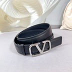 Vlogo Belt 34mm Black Calfskin Silver Buckle