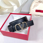 Vlogo Belt 34mm Black Calfskin Silver Buckle