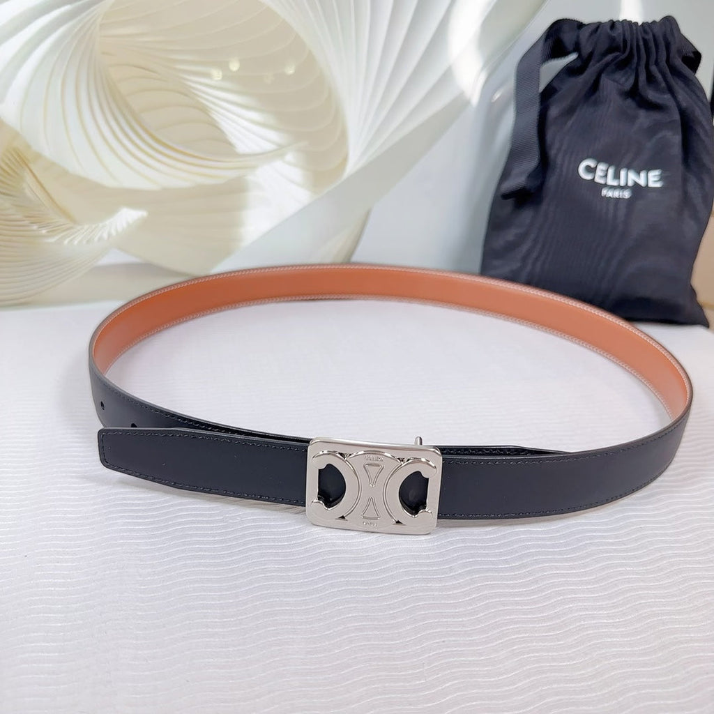 CEL Silver Buckle Belt 25mm Black Calfskin 178252
