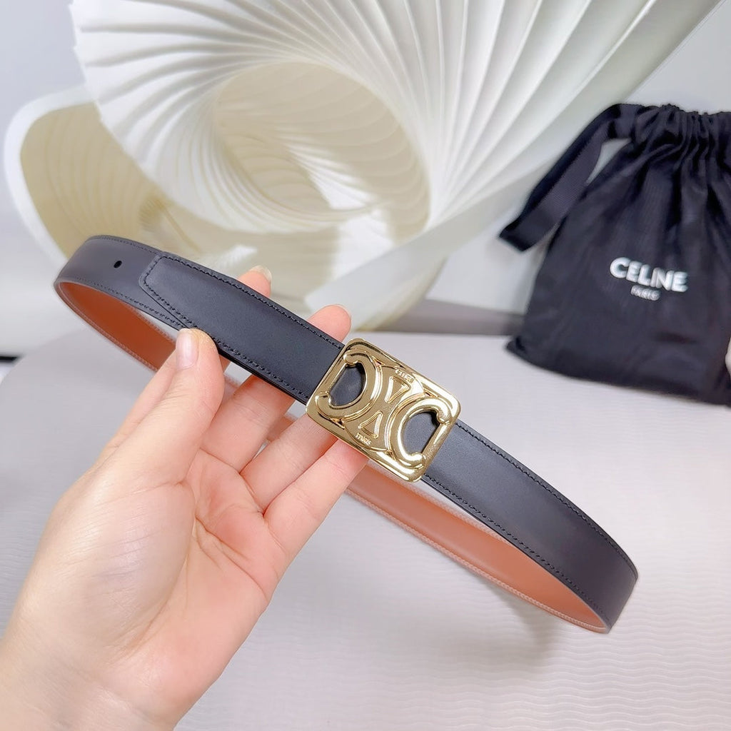 CEL Gold Buckle Belt 25mm Black Calfskin 178253