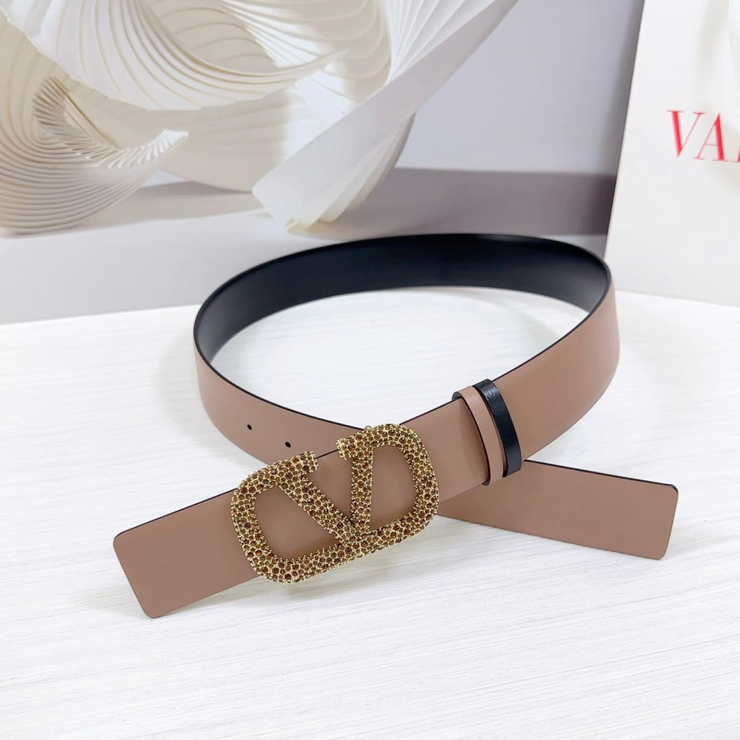 VLOGO SIGNATURE REVERSIBLE BELT 40MM ROSE BLACK GOLD CALFSKIN GOLD BUCKLE