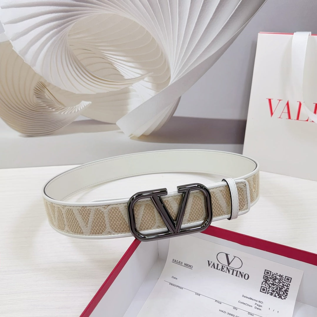 Valenti Toilde Iconographe Belt 40mm White Beige Calfskin Ruthenium-finish Buckle