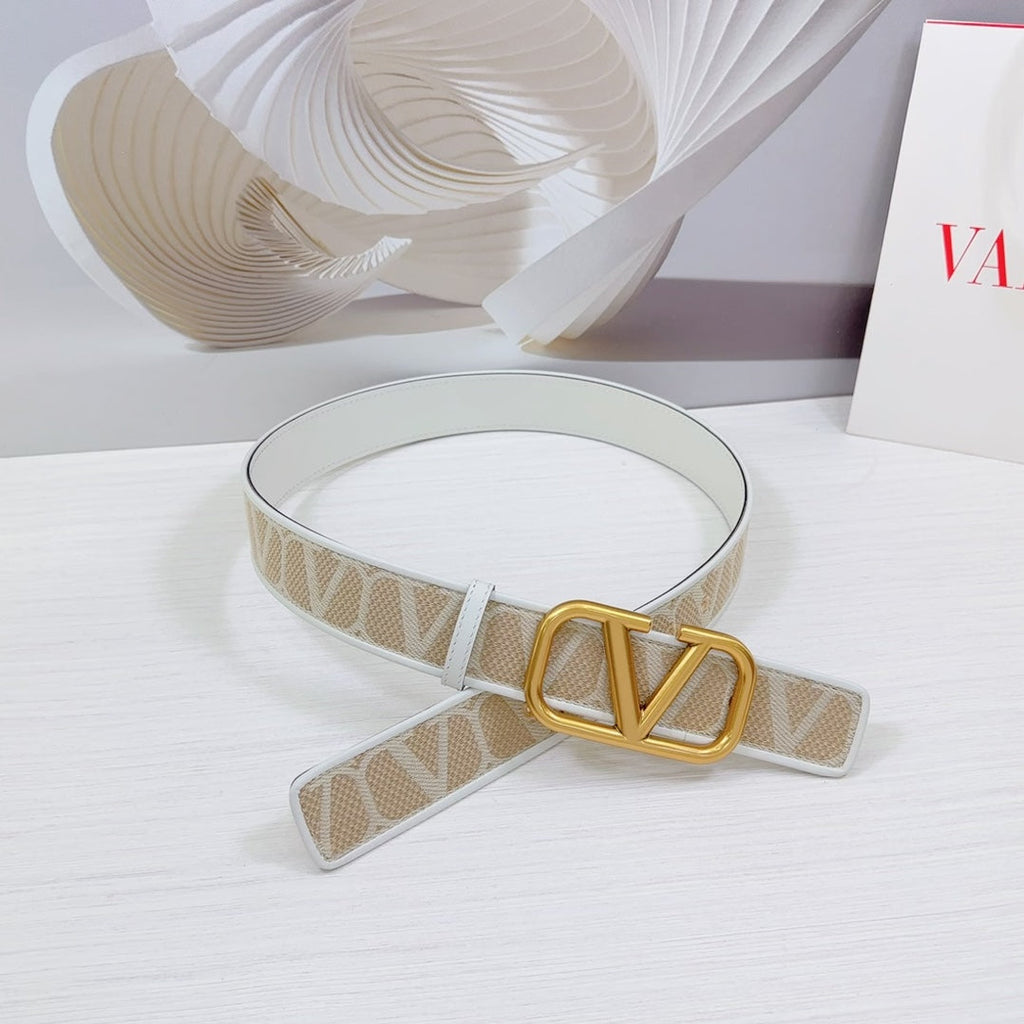 Valenti Toilde Iconographe Belt 40mm White Beige Calfskin Gold Buckle