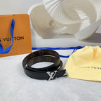 Pretty LV 30mm Reversible Belt Black Calfskin Silver Buckle