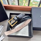 CC Belt 3cm Black Embossed Crocodile Pattern Leather 202934