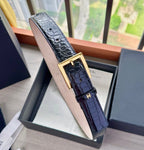 CC Belt 3cm Black Embossed Crocodile Pattern Leather 202934
