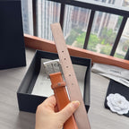CC Belt 3cm Tan Brown Sliver Cowhide 202806
