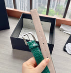 CC Belt 3cm Teal Green Sliver Embossed Crocodile Pattern Leather 202812