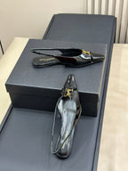 SL BABYLONE SLINGBACK FLAT BLACK POLISHED CALFSKIN