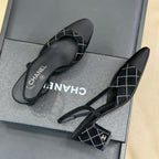 Chanel 25 Plaid Slingback Black Suede Sheepskin 468361