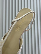 Chanel 25 Plaid Slingback Flat Beige Black Suede Sheepskin 468362