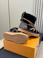 LV 25 Snow Boots Brown Black Leather Wool 576937