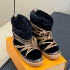 LV 25 Snow Boots Brown Black Leather Wool 576937