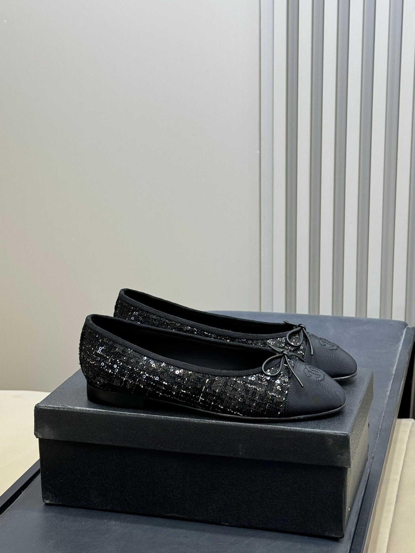 CC 26ss Ballet Flats Black Tweed Fabric 623151