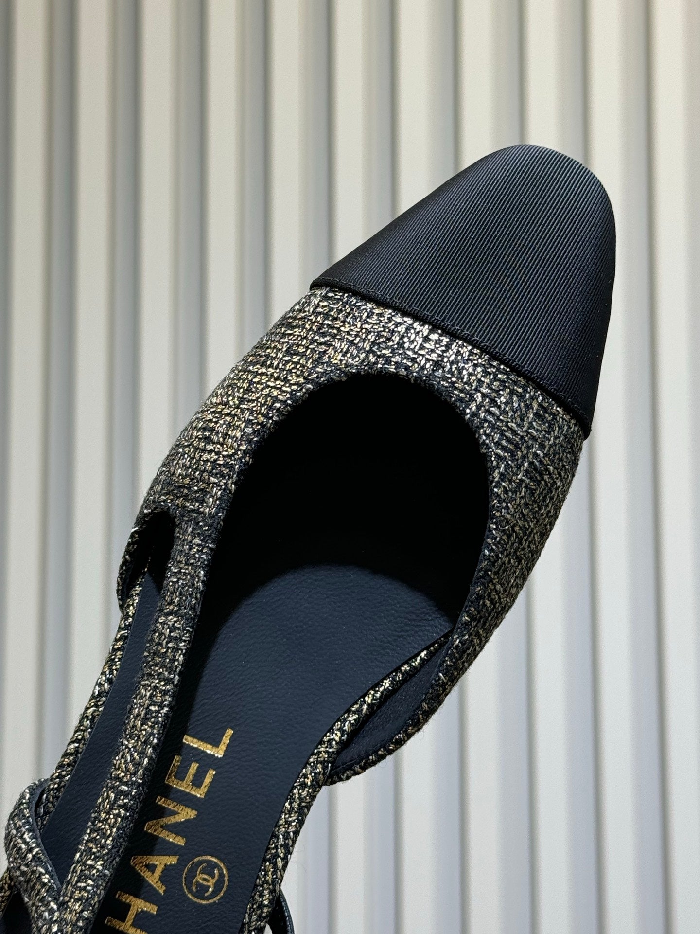 CC 26ss Slingback Black Gold Tweed Velvet 623164