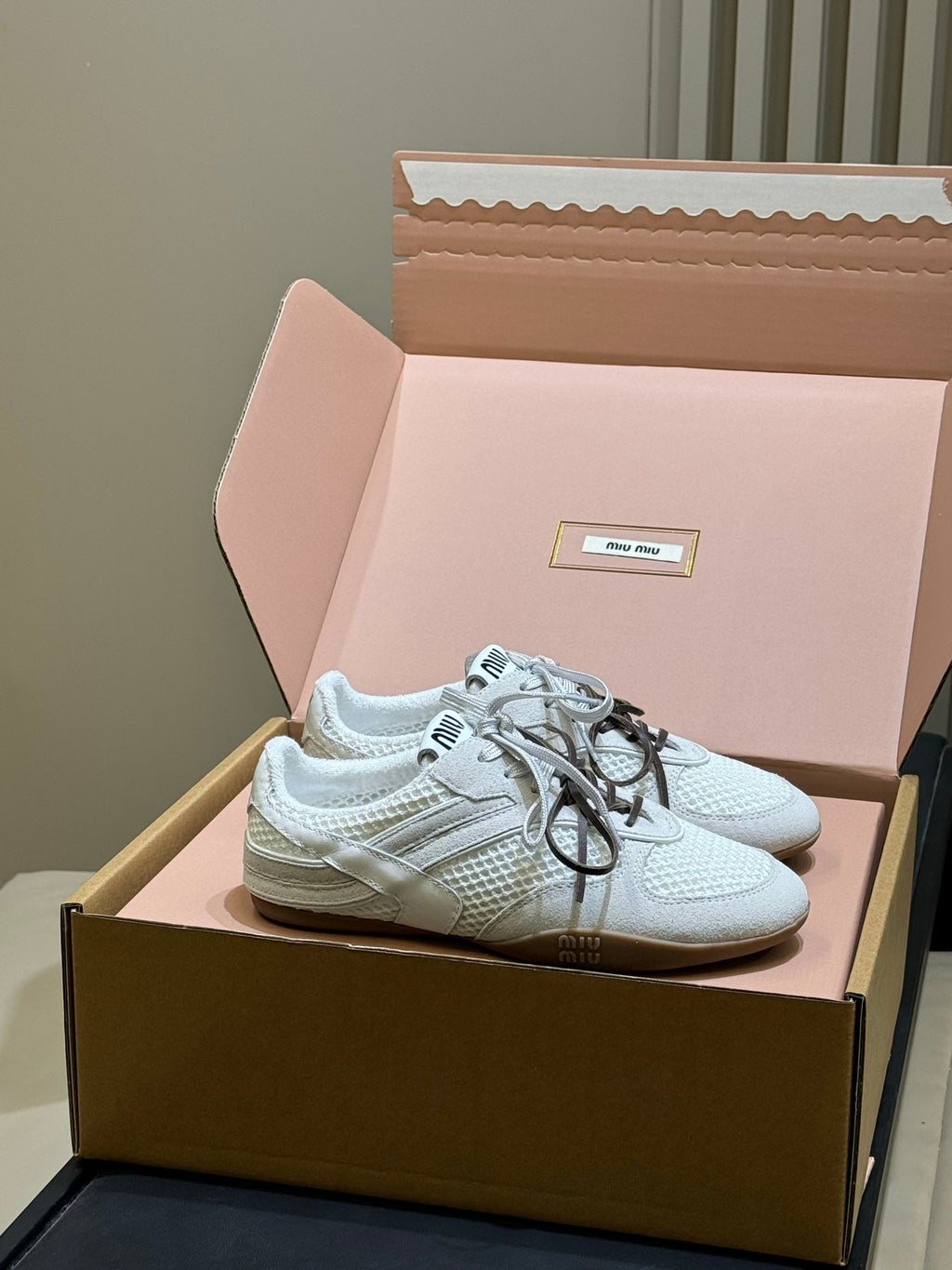 Miu Miu 2026 Tyre Sneaker White Suede Mesh 621347