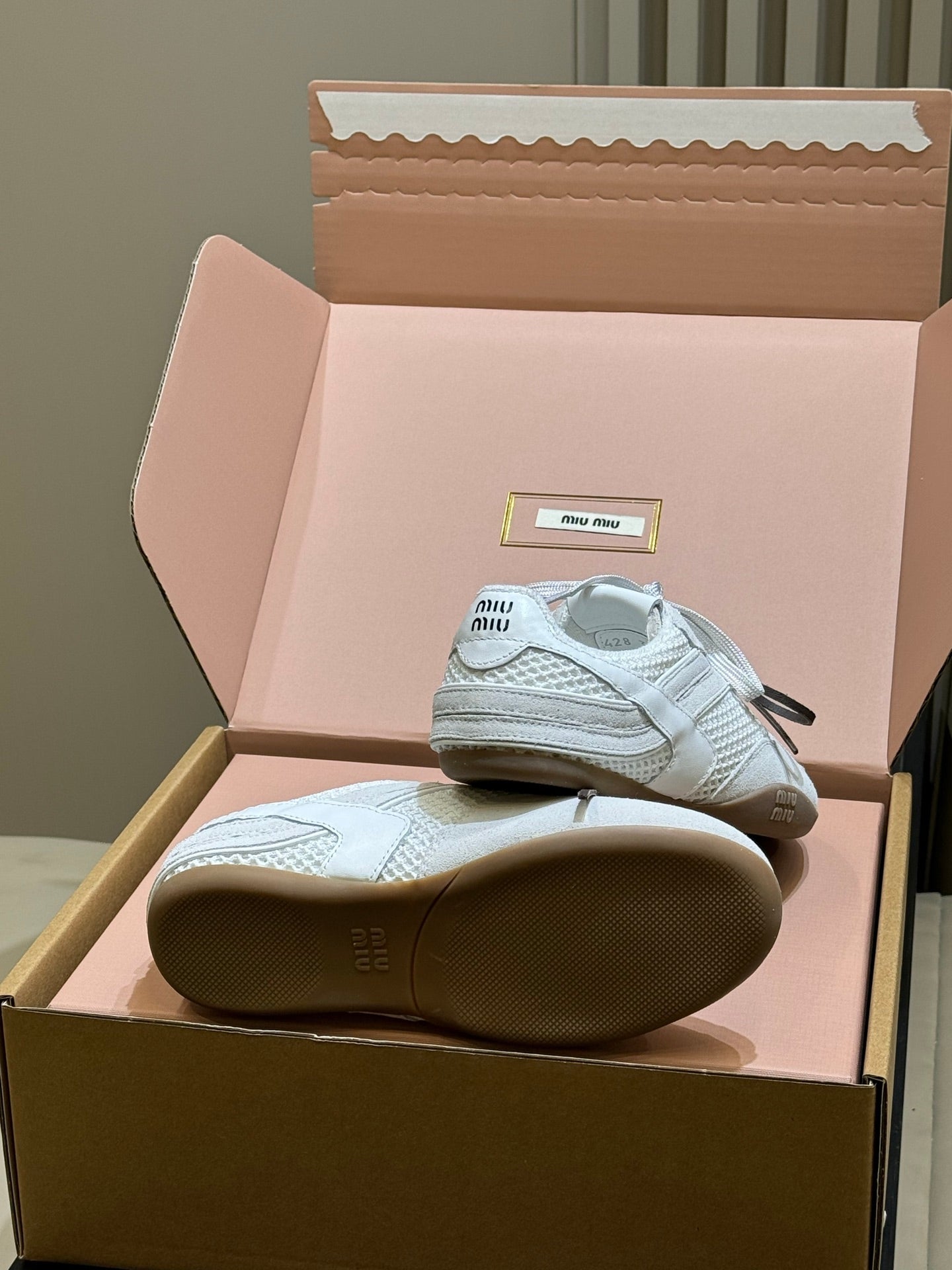 Miu Miu 2026 Tyre Sneaker White Suede Mesh 621347