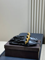 Alaia 26 Ballet Flats Black Lambskin Gold Chain 621730