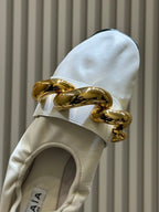 Alaia 26 Ballet Flats White Lambskin Gold Chain 621731